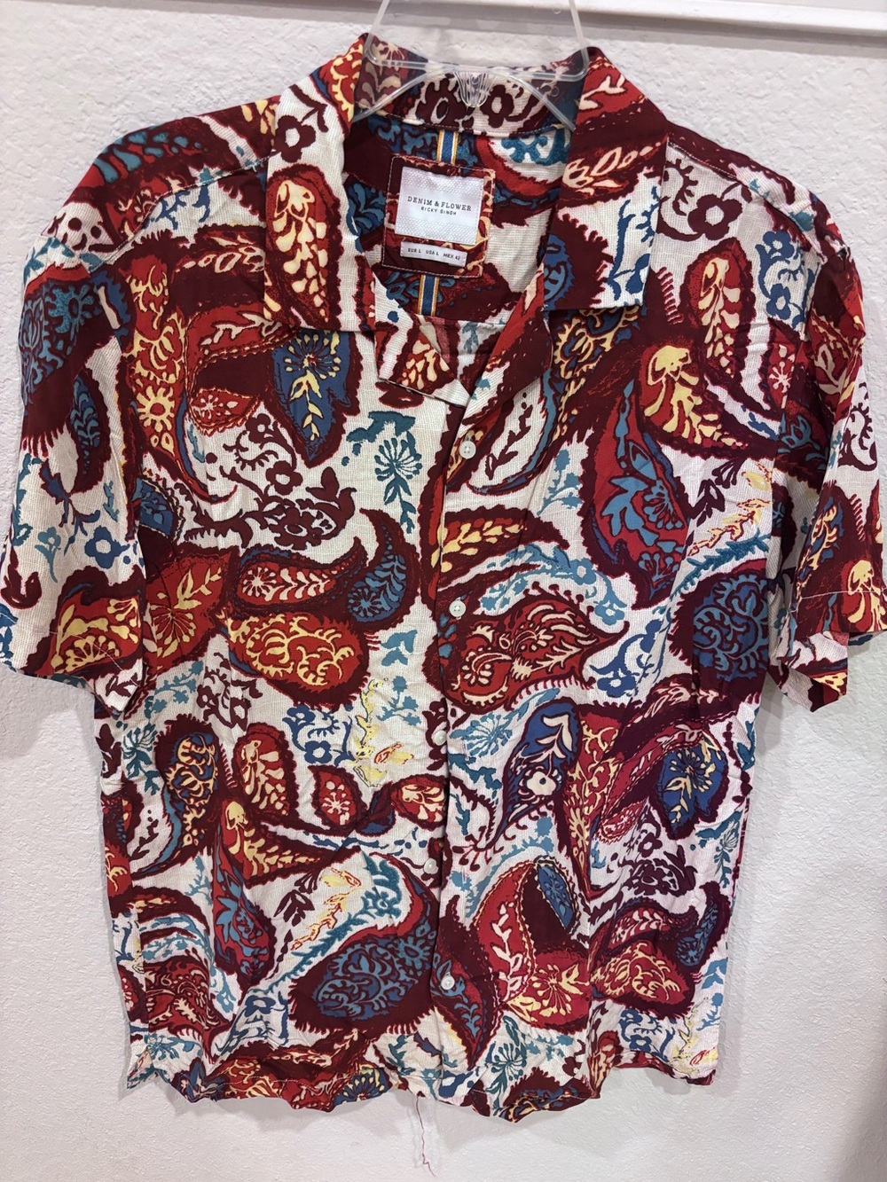 Men's Denim & Flower Ricky Singh Floral Short Sleeve Button Up Shirt L